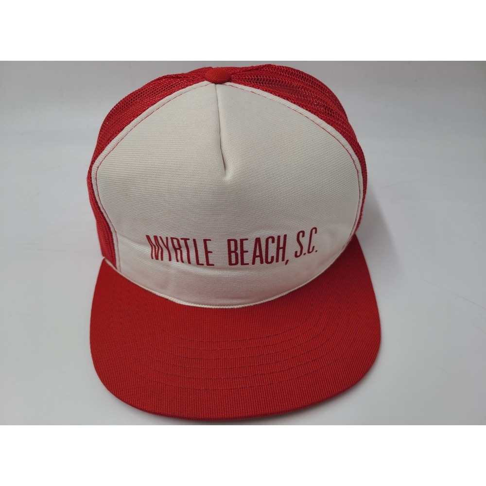 Vintage Myrtle Beach South Carolina Mesh Trucker Snapback Hat Cap Men White Red